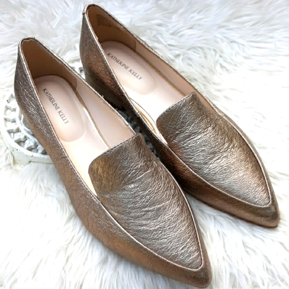 EUC KATHERINE KELLY ABIGAIL METALLIC LEATHER SLIP ON SHOES